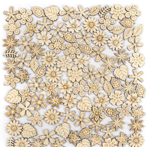 1 AUEAR, 300 Pack Mixed Wooden Flower Leaf Pattern Handmade Wodden Crafts Home Wedding School DIY Craft Dercoration