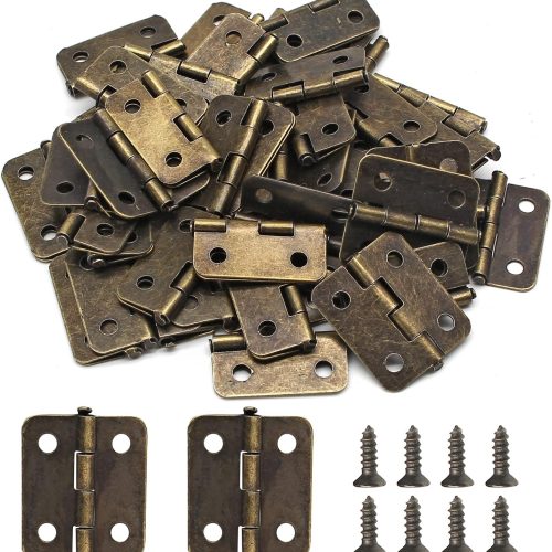 1 BokWin 50PCS 18 x 15 mm Mini Hinge for Wooden Jewelry Box Mini Pure Copper Hinges Retro Hinges with 200 Pieces Replacement Screws for Crafts Wooden Box Jewelry Chest Cabinet DIY Accessories