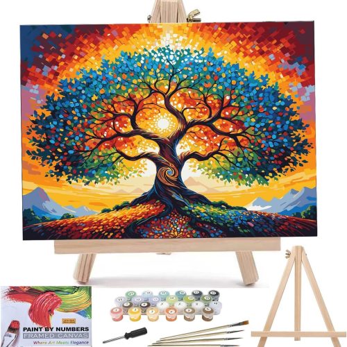 1 Tree of Life Paint by Numbers Kit for Adults with Framed Beginner Stained Glass Painting Kit Color by Numbers for Adults Canvas DIY Acrylic 12X16 Inches