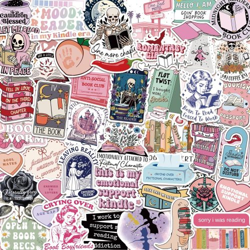 1 150 PCS Romance Book Stickers for Kindle, Holographic Bookish Sticker Pack Reading Glitter Vinyl Decals for Laptop Ebook Readers Water Bottles Journal Scrapbook Waterproof