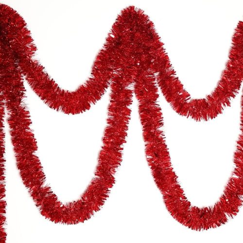 1 25 Feet Christmas Tree Tinsel Garland Metallic Twist Garland Sparkly Foil Streamer for Mardi Gras Parade Floats Christmas New Year Wedding Birthday, 4" x 25' (Red)
