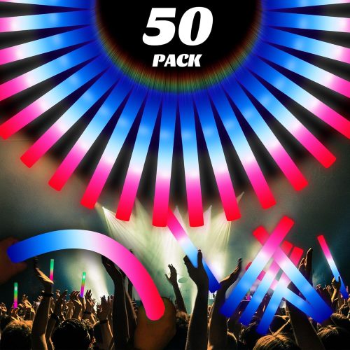 1 50Packs 3 Colors Foam Glow Sticks Red White Blue, Patriotic Events Parades, Party Decorations, Light up Glow in Dark Bulk Supplies For Party,Wedding,4th of July,Campaign Night