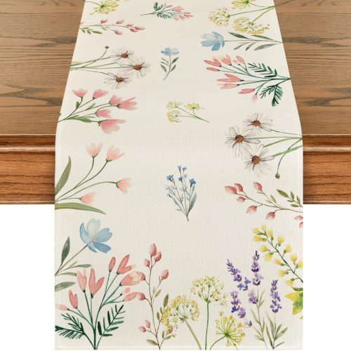 1 Artoid Mode Flowers Floral Summer Table Runner, Seasonal Spring Fall Kitchen Dining Table Decoration for Home Party 13x72 Inch