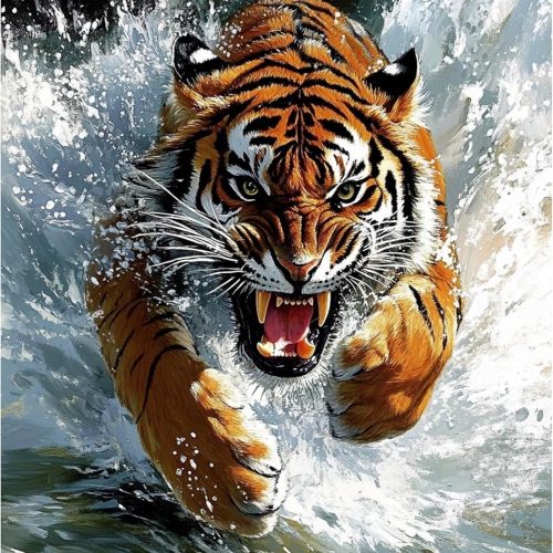 1 KEYIFA 5D Diamond Art Tiger, DIY Diamond Painting Kits for Adults, Round Full Drill, Tiger Diamonds Dots Mosaic Painting, Crystal Gem Arts Craft for Home Wall Decor 12x16 in