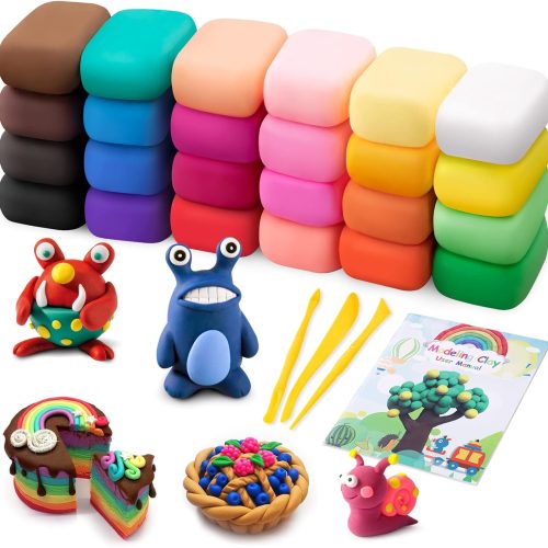 1 Air Dry Modeling Clay Kit - 24 Colors with 3 Sculpting Tools - Magic Foam Clay for Kids & Adults - DIY Molding Gift for Boys & Girls