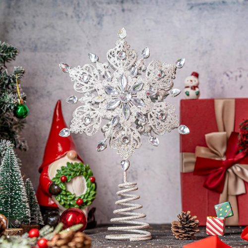 1 Topadorn Tree Topper Metal Silver Star Snowflake Treetop Festive Party Home Xmas, Kali