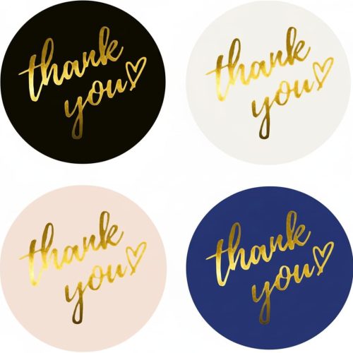 1 500 PCS Thank You Stickers Roll – 1.5 Inch Round Gold Foil Stickers with Heart Design, 4 Colors (Black, White, Pink, Navy) for Small Business Packaging, Envelopes, Gift Bags, Shipping Boxes
