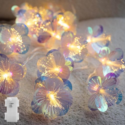 1 Fiber Optic Flower String Lights Battery Operated with Timer, 6.5ft 10 LED Flower Garland Lights Fairy Lights for Room Table Wedding Christmas Easter Décor (Warm White)