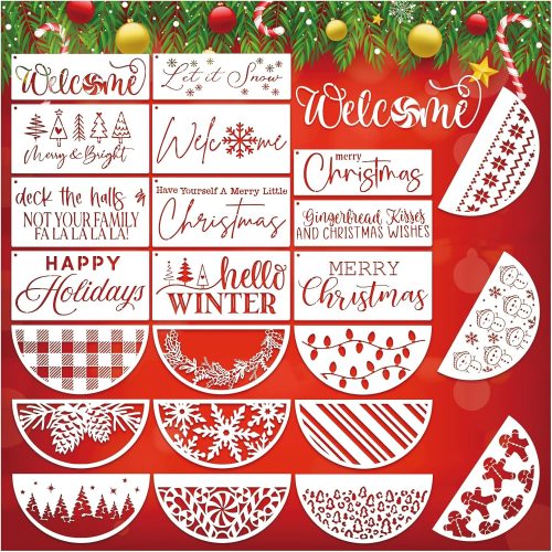 1 Christmas Doormat Stencils Reusable Holiday Welcome Merry Christmas Templates Large Half Round Drawing Stencils for Painting on Wood Signs Door Hanger Door Mats DIY Crafts Decor(half23)