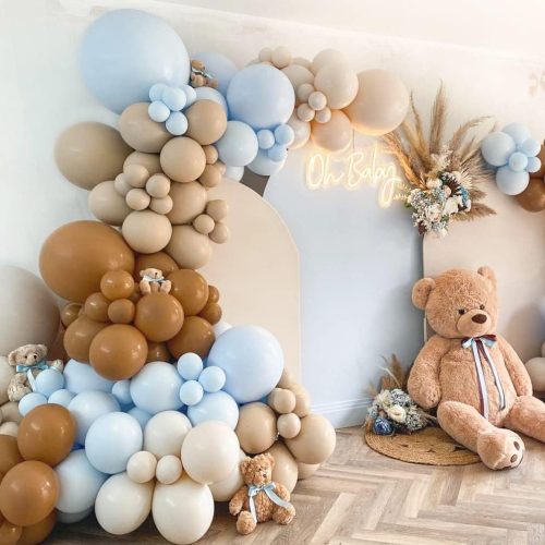 1 Brown And Blue Balloon Garland Double Stuffed Nude Tan Light Blue Beige Latex Balloon Arch Kit for Neutral Baby Shower Teddy Bear Gender Reveal Wedding Birthday Party Decorations