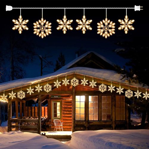 1 Minetom Snowflake Christmas String Lights with 6 Drops - 9ft 100 Mini Bulb Icicle Lights with Hooks, Plug-in Connectable Hanging Lights for Christmas Home Indoor Outdoor Wedding Holiday Décor