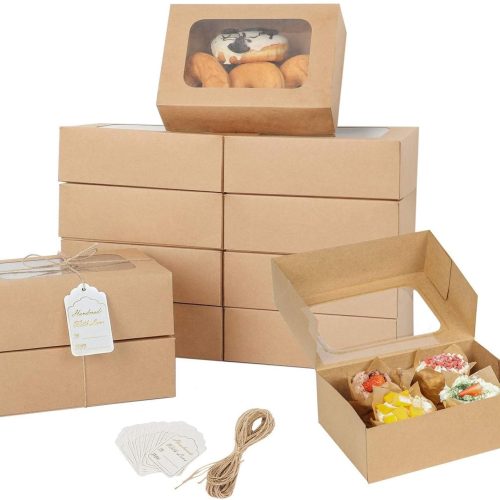1 24 Pcs Cookie Boxes with Window for Paper Gift Giving Brown Bakery Gift Boxes 9 x 6.3 x 3 Inch, Easy Estate Holiday Packaging for Cookie, Cupcaked, Donuts & Pastries