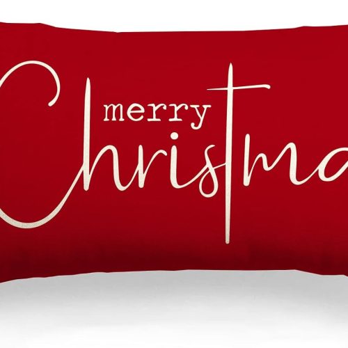 1 Christmas Pillow Covers Merry Christmas Throw Pillow Decorative Christmas Red Cotton Cloth Linen Cloth Pillow Cover Sofa Cover Decorative Rectangle Length 12X20 inches
