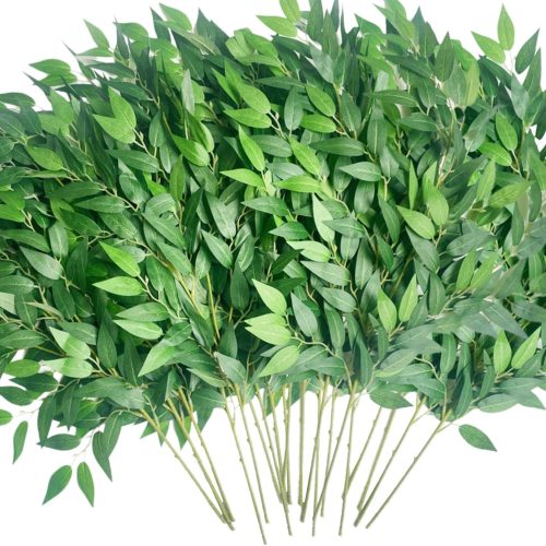 20pcs Artificial Italian Ruscus Greenery Stems -Faux Green Leaf Garland Silk Greenery Leaves for DIY Wedding Arch Bouquet Filler Table Centerpieces Home Indoor Decor