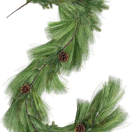 1 Long Needle Pine Garland 6 ft Realistic Norfolk Pine With Pinecone - Christmas Artificial Evergreen Cedar for Xmas Mantle Table Stairs Indoor Outdoor Door Decor