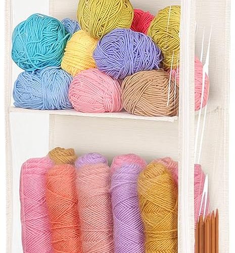 1 Hanging Yarn Storage Organizer with 4 Clear Compartments & Side Knitting Needles Pocket, Hanging Yarn Holder for Crochet Lovers (Beige)