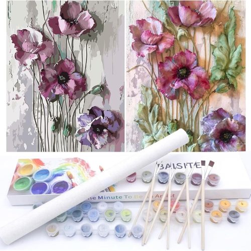 1 Paint by Numbers Kit for Adults Beginners,12" Wx16 L 2 Pack Canvas for Painting Kits for Adults in Colorful Box-Poppies 6566