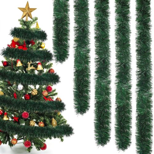 1 50Ft Christmas Green Garland Artificial Tinsel Pine Greenery Pine Stem Garland for Xmas Tree Outdoor Garden Home Stair Fireplace Decorations