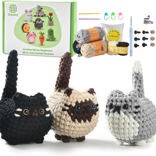 Crochet Kit for Beginners, Crochet Cat Beginner Crochet Kit for Adults, Amigurumi Crochet Animals Cat Crafts Crochet Kits, Easy Knitting Kit Christmas Gifts