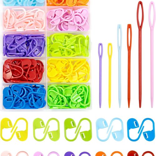 200 Pcs Stitch Markers - 10 Color Knitting & Crochet Markers with Clip, Sewing Needles, Plastic Eyelets for DIY & Craft Sewing