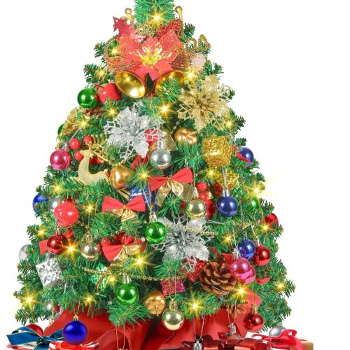2FT Mini Christmas Tree, Small Christmas Tree with Lights, Prelit Tabletop Christmas Tree with 100 Branch Tips and 80+ DIY Ornaments, Christmas Decorations Indoor and Gifts for Men Women