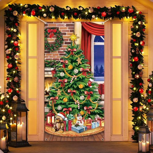 Christmas Door Cover Decorations Merry Christmas Tree Door Cover Xmas Gifts Door Background Banner for Home Indoor Outdoor Winter Holiday Christmas Party Decor