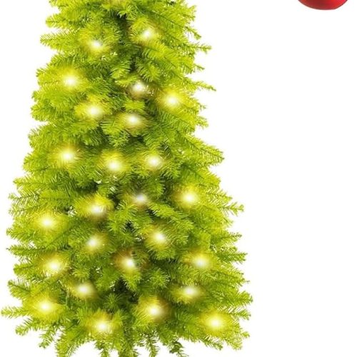 5 Ft Pre-lit Christmas Tree with Metal Stand - Artificial Whimsical Unique Curved Shape Holiday Xmas Tree with Warm White Lights - Holiday Carnival Party Christmas Decorations