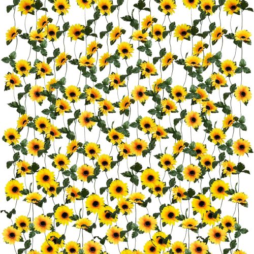 Uieke 10 Pack Artificial Sunflower Garland, 8.2ft/Pcs Silk Sunflowers with Green Leaves, Flowers Vines for Room Home Kitchen Garden Wedding Arch Bridal Baby Shower Party Outdoor Decor