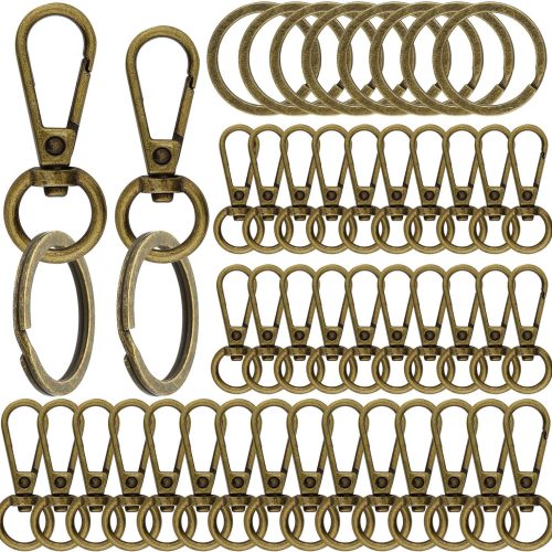 100PCS Swivel Clasps Lanyard Snap Hooks with Key Rings, Keychain Hook, 50 Pcs Large and Small Swivel Hooks with 50 Key Rings for DIY Crafts, Lanyard Making(Bronze)