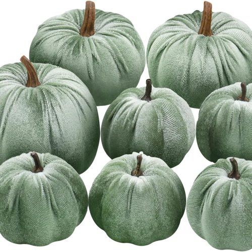 Woration 8pcs Fall Pumpkin Home Lake Green Décor Rustic Artificial Fake Velvet Fabric Pumpkins Harvest Thanksgiving Kitchen Farmhouse Wedding Festival Decorations