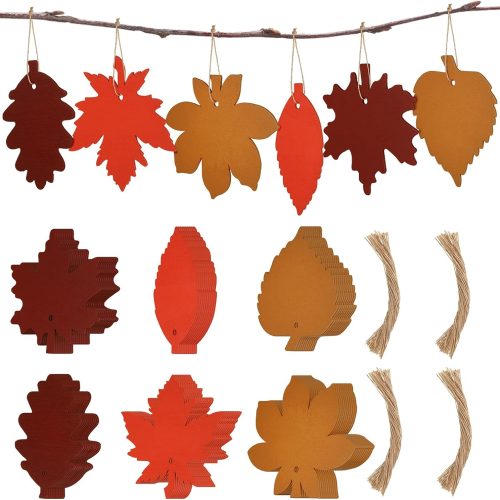 Queekay 60 Pieces Thanksgiving Wooden Fall Leaf Ornaments Maple Leaves Cutouts for Tree Wood Autumn Cutout Wood Hanging Crafts Leaf Shaped Embellishment Decor 3 Colors for DIY Holiday Decorations