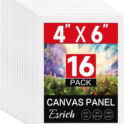 ESRICH 16 Pack 4x6 Inch Small Canvases for Painting, Painting Canvas 4x6 Inch Cotton Primed Acid Free Mini Blank Canvas Panels for Oil Paint,Watercolor,Acrylic Paint, Gouache, Tempera