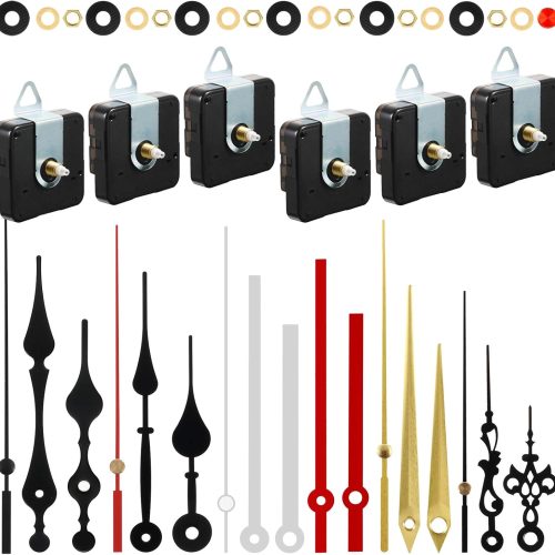 6 Pieces High Torque Quartz Clock Movement Mechanism Replacement with 6 Pairs Different Clock Hands Battery Operated DIY Long Shaft Handicrafts Repair Parts Motor Kits(13 mm/ 0.5 Inch)