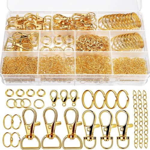 Teenitor 524PCS Key Chain Making Kit, Keychain Making Supplies Keychain Craft Supplies Key Chain Clips, Lanyard Snap Hooks, Key Rings and Jump Rings for Jewelry Lanyard Making, Gold