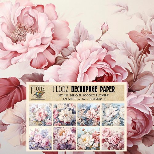 Decoupage Paper Pack (24 Sheets 6"x6") Delicate Rococo Flowers # Vintage Styled Pattern Paper for Decoupage, Craft and Scrapbooking