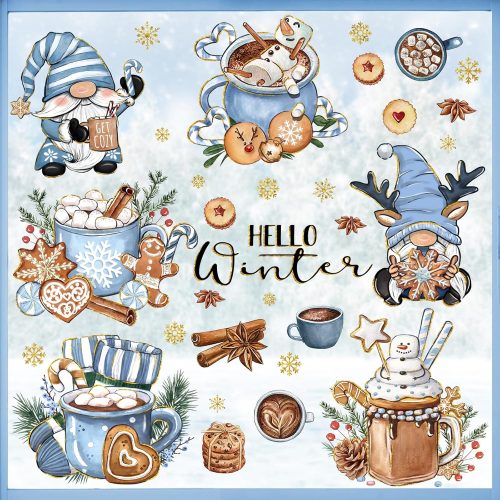 Mfault 145 PCS Hello Winter Gnome Window Clings 9 Sheets, Hot Cocoa Gingerbread Cookies Snowman Wall Stickers Decal Decorations, 2026 New Year Christmas Holiday Living Room Home Kitchen Decor