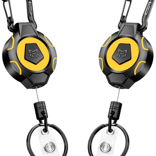 MNGARISTA 2-Pack Upgraded Retractable Keychain, 10 OZ Retraction, 31.5" Stainless Steel Cord, Heavy Duty Carabiner Badge Holder, ID Badge Reel with Badge Strap and Key Ring