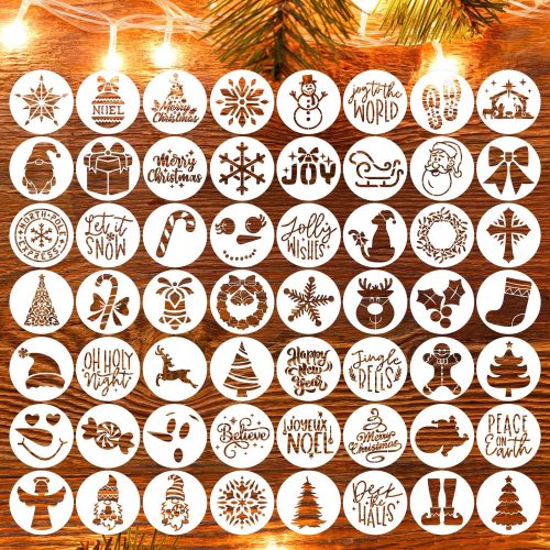 Small Christmas Stencils for Crafts Reusable 3inch Christmas Stencil Holiday Stencils for Painting on Wood Slice Tier Tray Gift Tag Decor