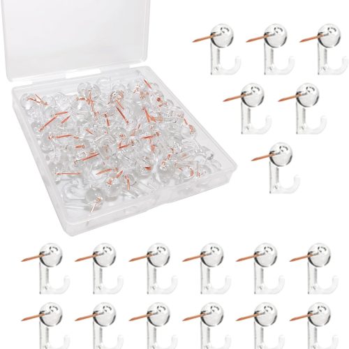 Push Pin Hooks, 50Pcs Cork Board Thumb Tacks Hooks, Decorative Push Pin Hooks for Walls, Photo Wall, Bulletin Boards, Map, Offices, Schools,
