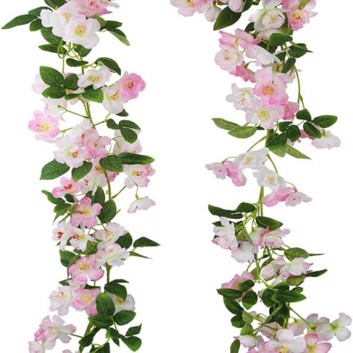 CISDUEO Artificial Cherry Blossom Flower Vine Pink Hanging Cherry Blossom Flower Silk Garland Hanging Vines Faux Flowers for Outdoors Spring Wedding Party Home Table Centerpiece Arrangement Decor