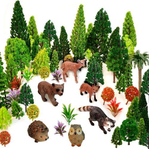 48pcs Animal Trees, Ho Scale Bushes with Animals Figures, Plastic Trees for Projects 1.5-6 inch(4-16 cm), Model Train Scenery
