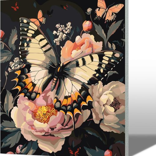 Flowers and Butterflies Framed Paint by Numbers Adult Kit, DIY Acrylic Painting Paint by Number On Canvas with Frame, Arts and Crafts for Home Wall Decor 12x16inch
