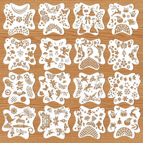 Face Paint Stencils, 16 Reusable Facial Painting Stencils,Body Patterns Stencil Templates Spiders Bat Heart Snowflake Makeup Temporary Tattoos Stencil for Halloween Christmas Party Art Painting