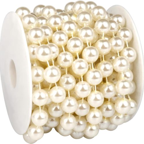 16.4 FT Pearl Beads Garland for Decoration, 12MM Ivory Craft Pearl Beads String Roll Spool for DIY Craft Wedding Party Christmas Tree Decoration