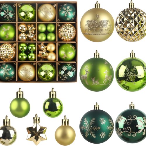 Christmas Ball Ornaments Decorations 44ct, 2.36" Shatterproof Tree Decorative Hanging Decorations, Green Gold Christmas Ornaments Set for Xmas Tree Holiday Party Decor