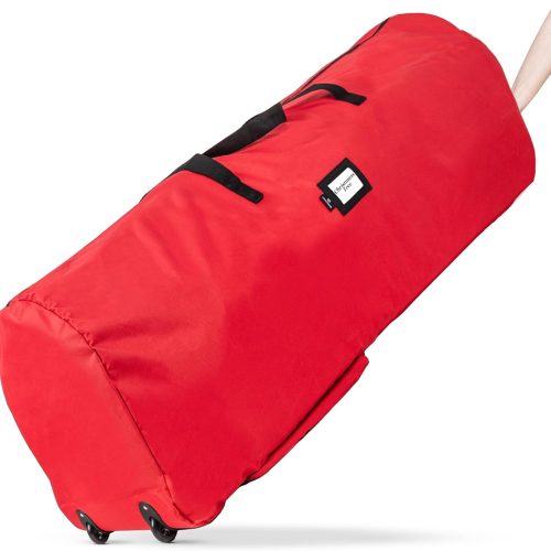 Handy Laundry Rolling Tree Storage Bag - For 7.5-Foot Artificial Christmas Holiday Tree. Zippered Bag, Carry Handles and Wheels for Easy Transport, Protects Against Dust, Insects, and Moisture (Red)