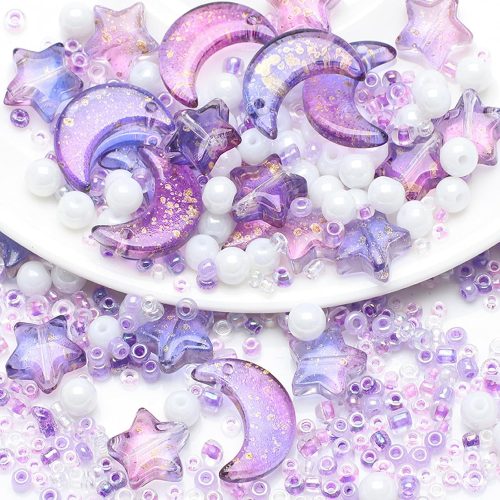 Mixed Star Moon Crystal Glass Beads Seedbeads Loose Round Pearl Beads for Jewelry Making Craft Bracelets Necklaces Earrings DIY Crafts Projects Purple Glass Spacer Beads Kits for Crafts