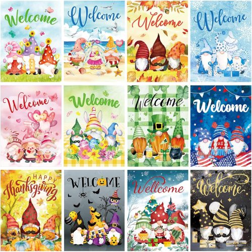 12 Sets Holiday Diamond Art Kits Seasonal Diamond Painting Kits Rhinestones Art Crafts Cute Colorful Cartoon Painting for Home Wall Decor DIY Craft Gifts