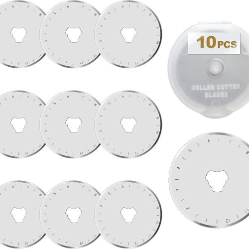 10 PCS 45mm Rotary Cutter Replacement Blades SXUSOTG Ultra-Sharp and Durable Steel Blades with Clear Scale Rotary Cutter Blades for Quilting Sewing Crafting and Fabric Leather Cutting (45mm-Silver)
