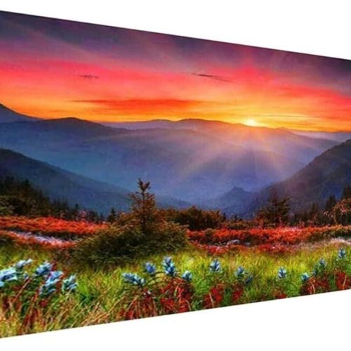 5D Diamond Art Painting Sunset , Large Size Mountain Diamond Painting Kits for Adults ,DIY Full Drill Rhinestone Arts and Crafts,Gem Art Painting with Diamond Home Wall Decor Flower (27.5 X 15.7inch）